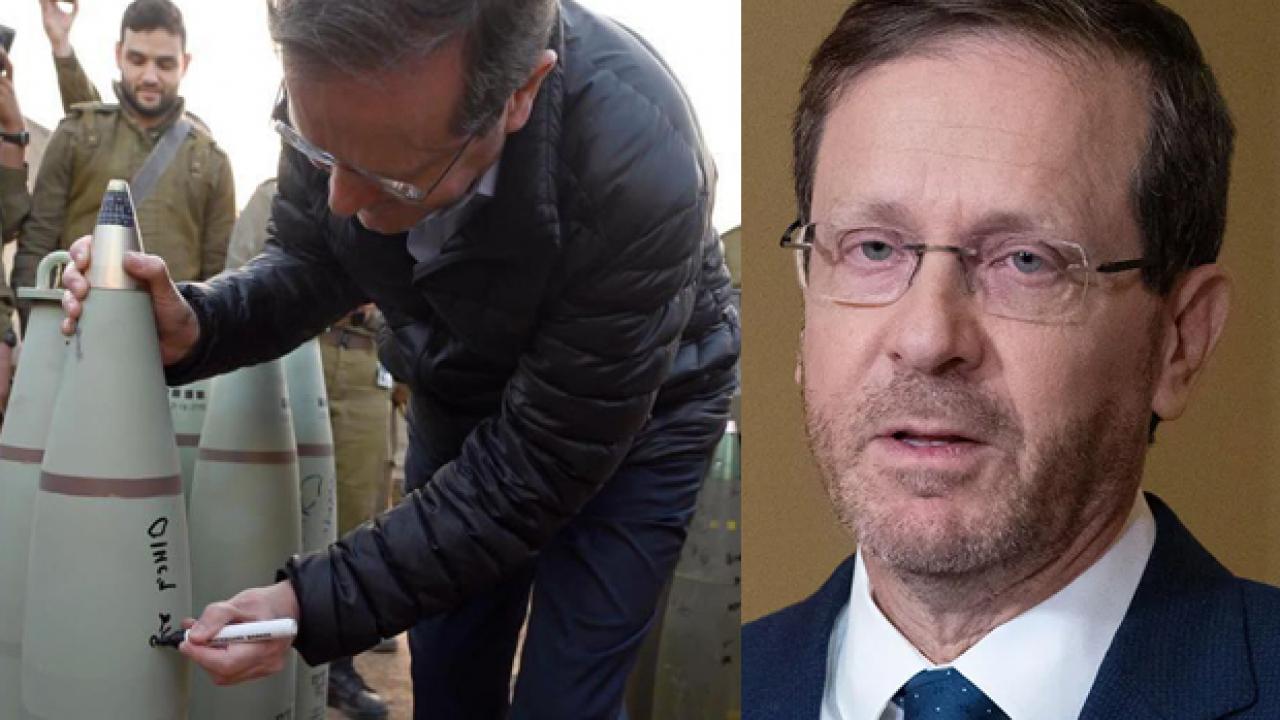 İsrail Cumhurbaşkanı’nın top mermisinin üzerine yazdığı mesaj tepki çekti